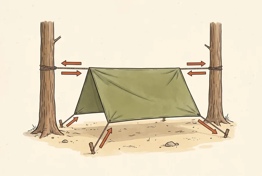 Guide diagram: the A-frame tarp pitch