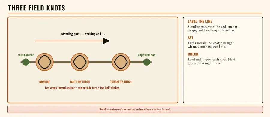 Guide illustration: the bowline, taut-line hitch and trucker's hitch